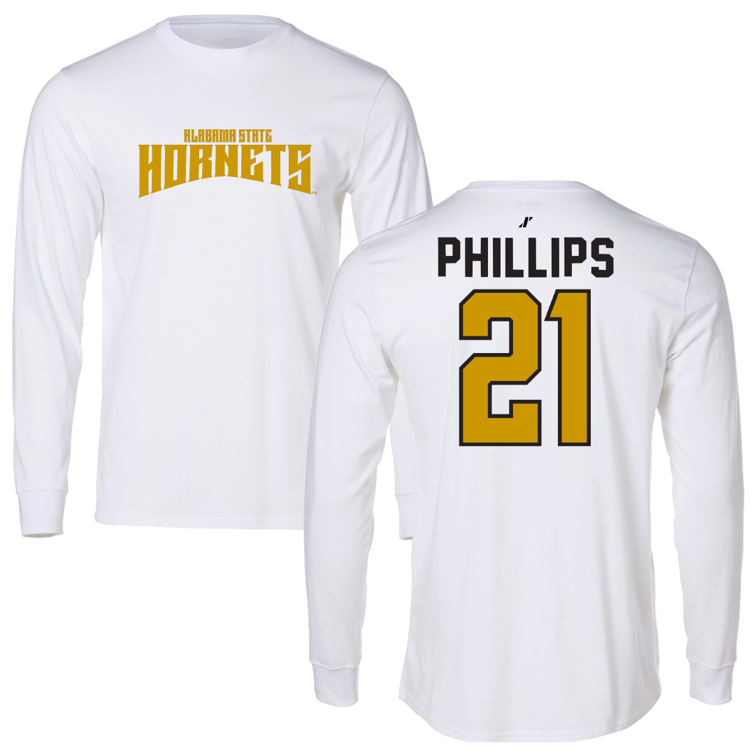 Alabama State University Football White Classic Performance Long Sleeve - #21 Tre Phillips
