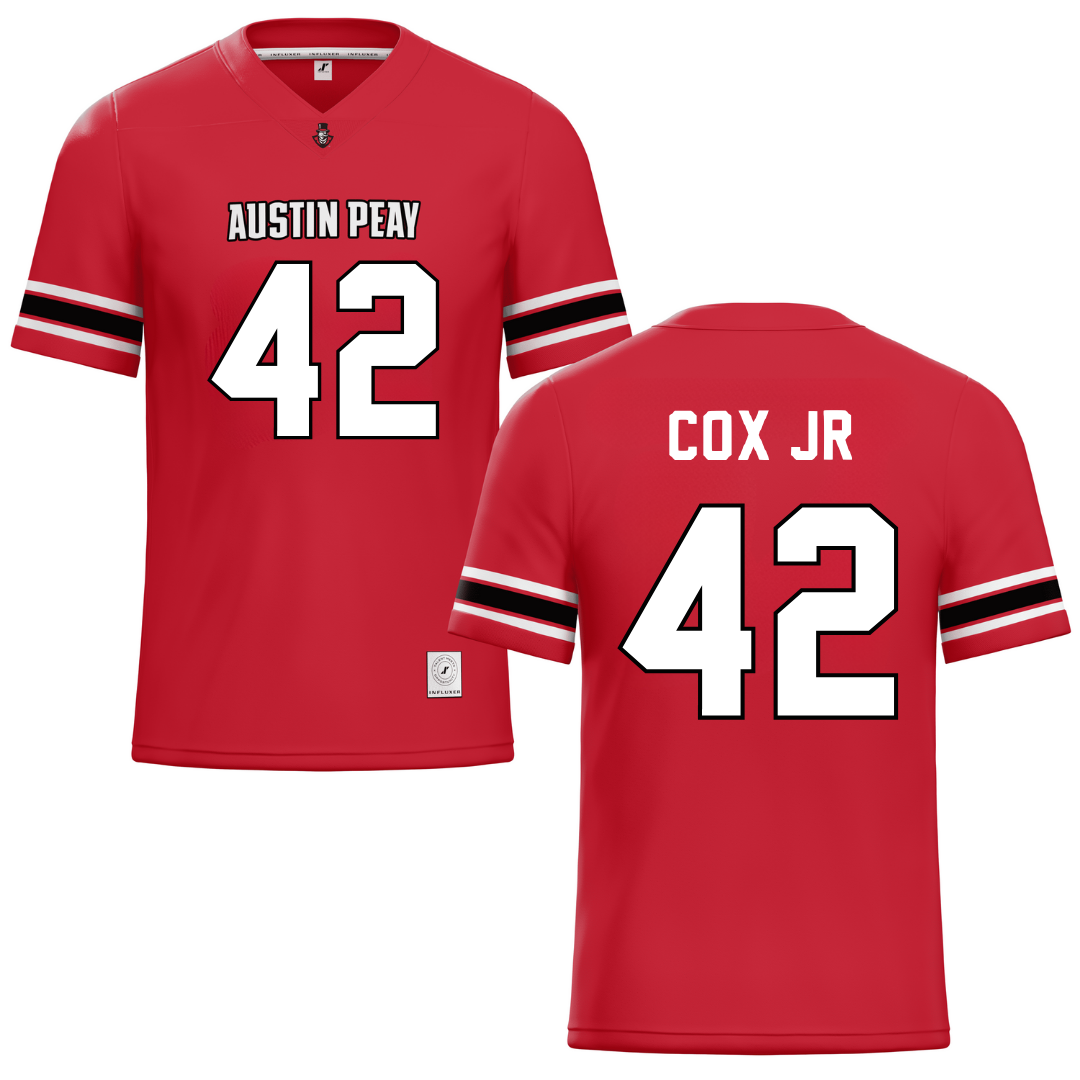 Austin Peay State University Red Football Jersey - #42 TJ Cox Jr