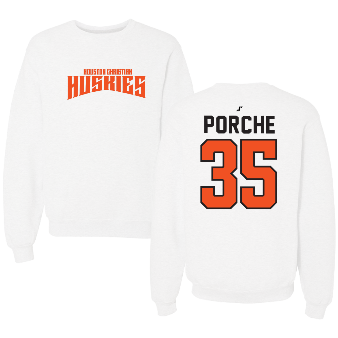Houston Christian University Baseball White Classic Crewneck - #35 Ryan Porche