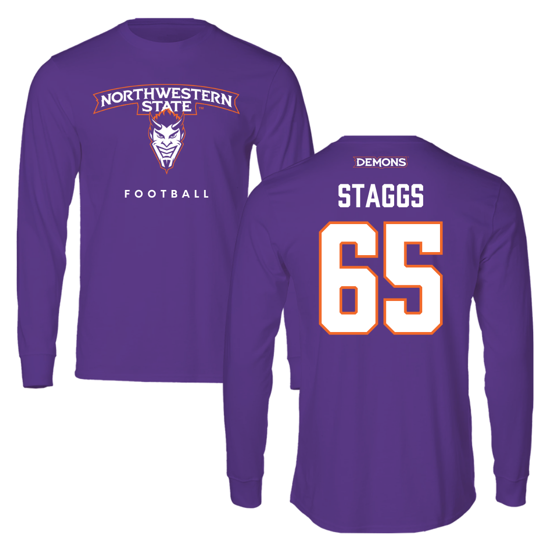 Northwestern State University Football Purple Performance Long Sleeve - #65 Brayden Staggs