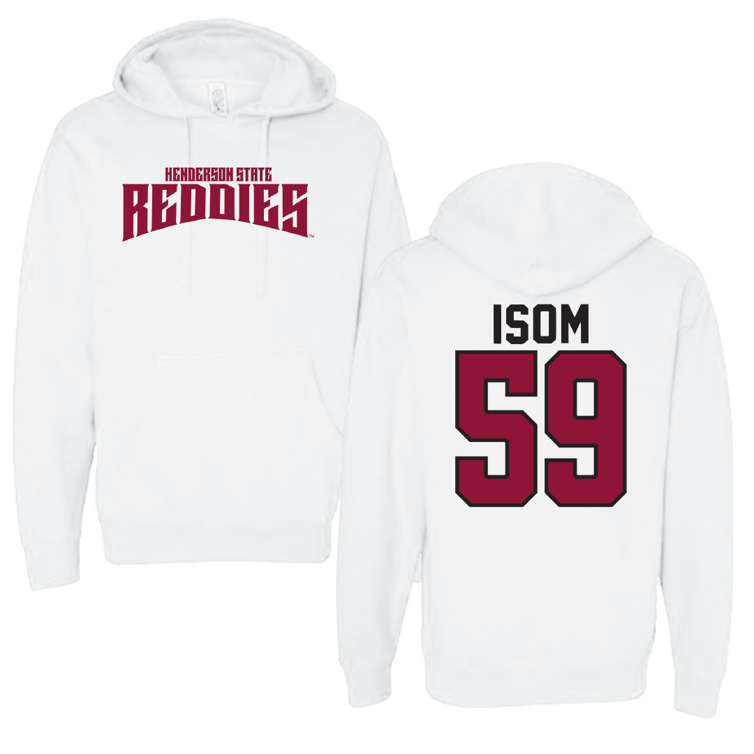 Henderson State University Football White Classic Hoodie - #59 Alexander Isom