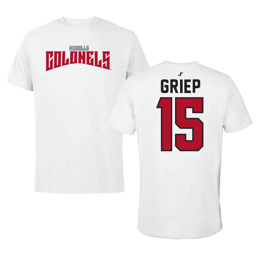 Nicholls State University Soccer White Classic Tee - #15 Ryan Griep