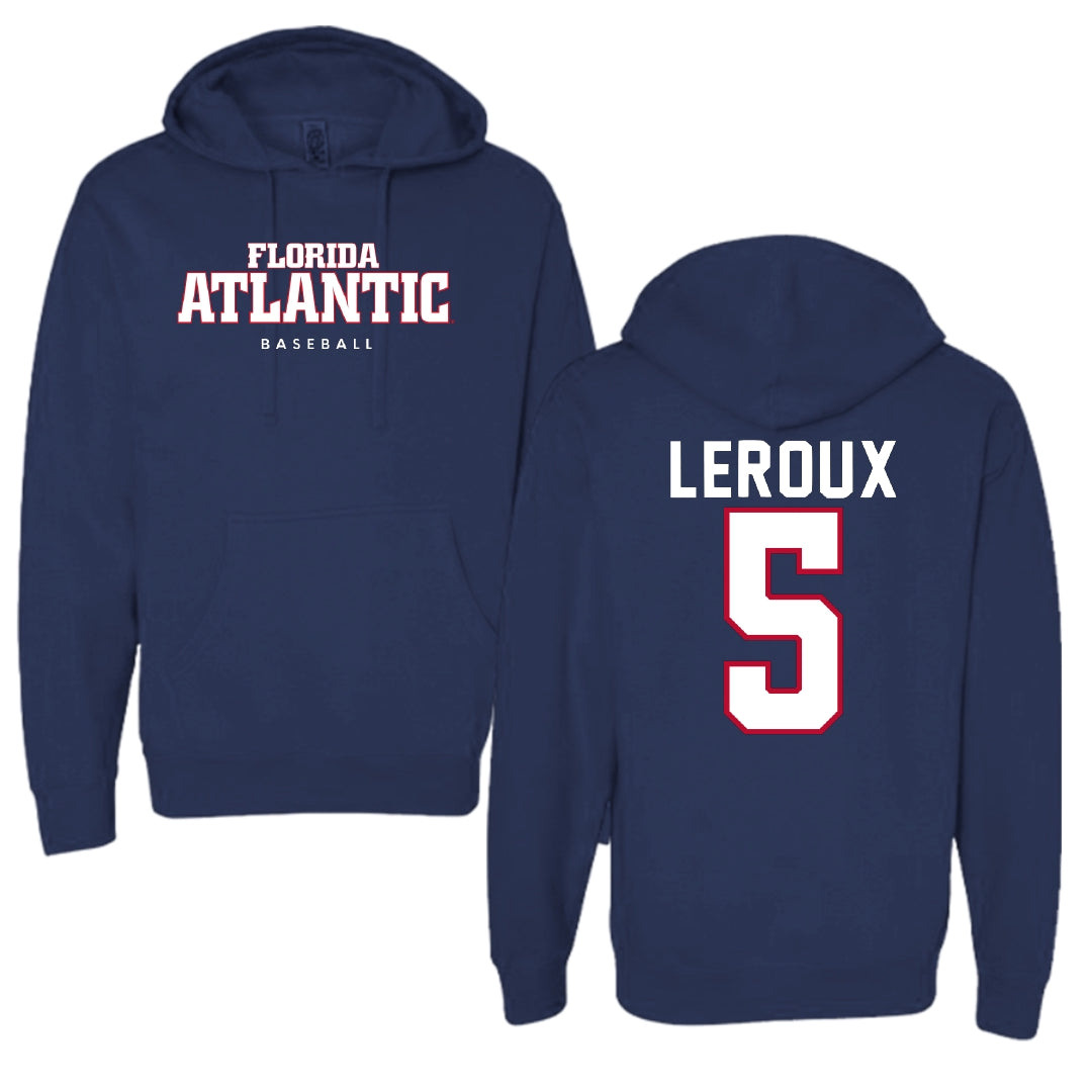 Florida Atlantic University Baseball Navy Block Hoodie - #5 Brando Leroux