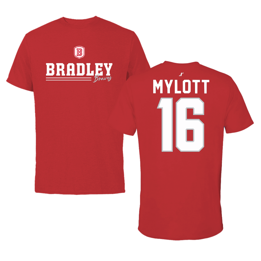 Bradley University Baseball Red General Tee - #16 Michael Mylott