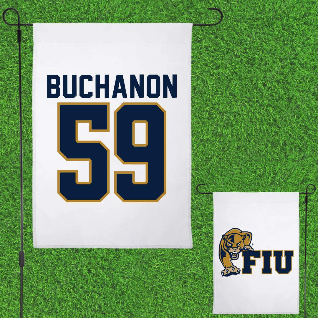 Florida International University Football White Garden Flag - #59 Jaheim Buchanon