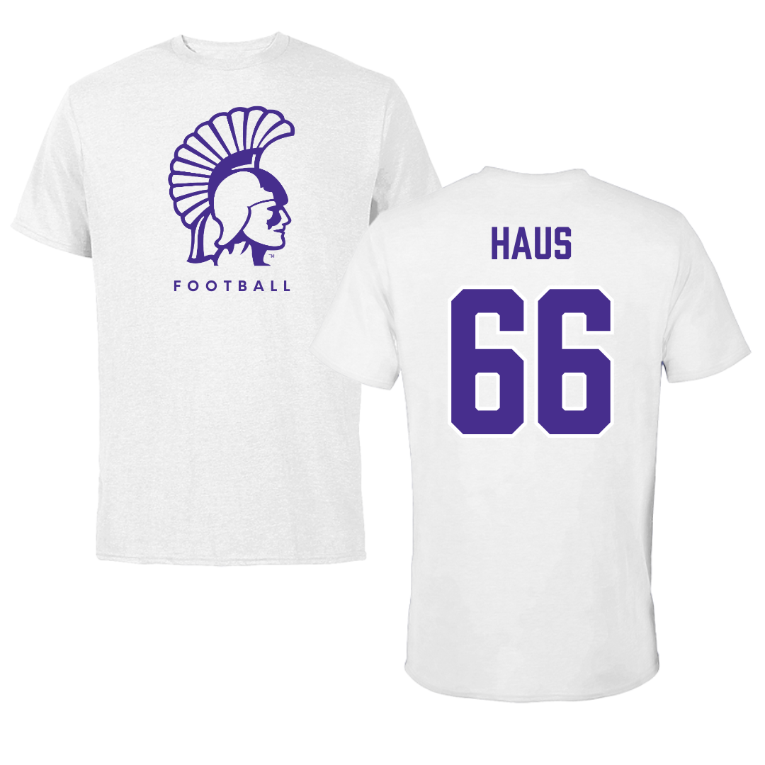Winona State University Football White Tee - #66 Blake Haus