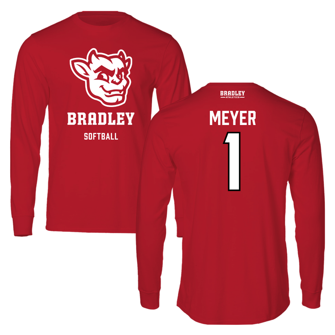 Bradley University Softball Red Mascot Performance Long Sleeve - #1 Tori Meyer
