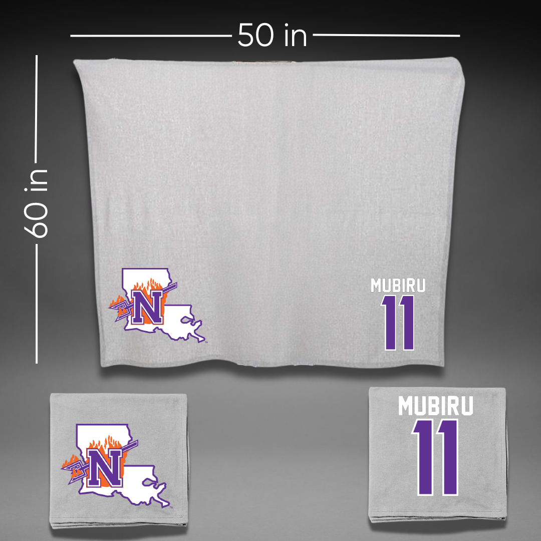 Northwestern State University Basketball Gray Blanket - #11 Chris Mubiru