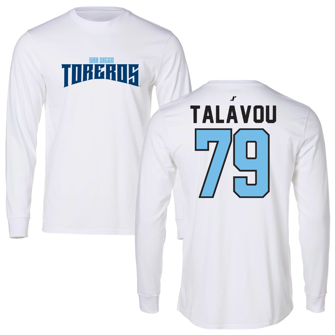 University of San Diego Football White Classic Performance Long Sleeve - #79 Maicah Talavou