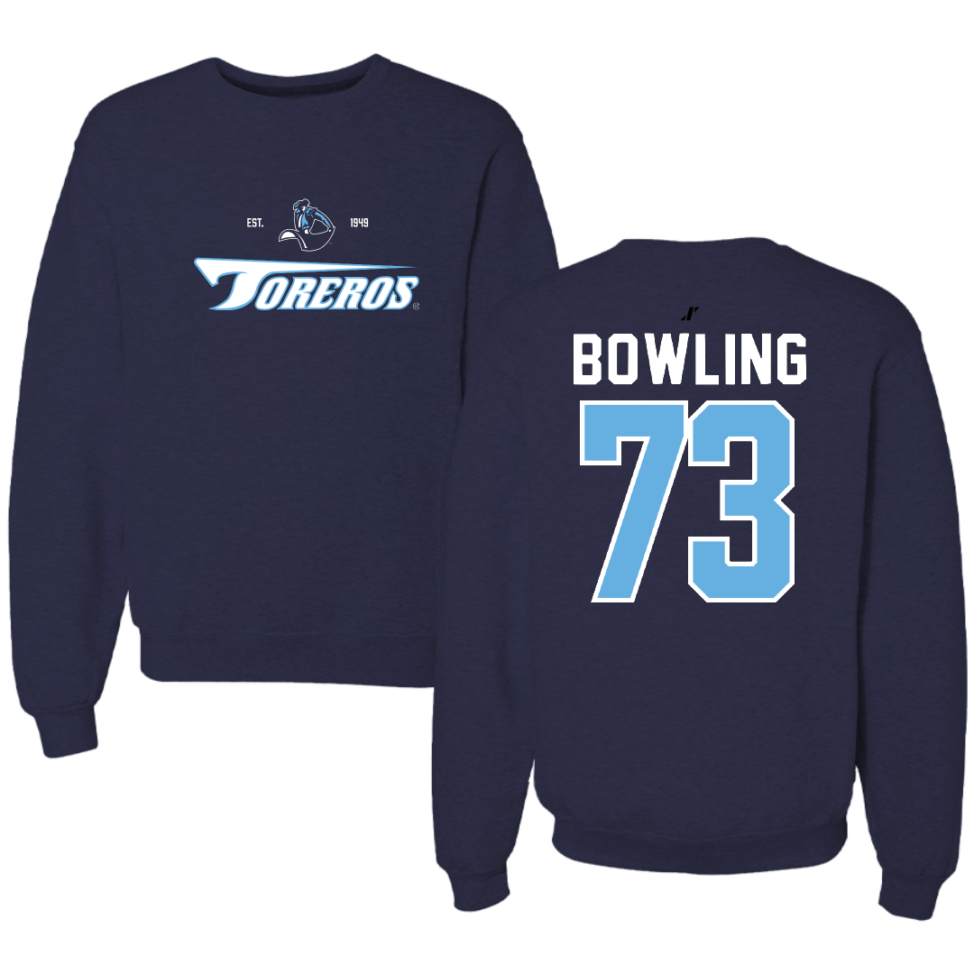 University of San Diego Football Navy General Crewneck - #73 Evans Bowling