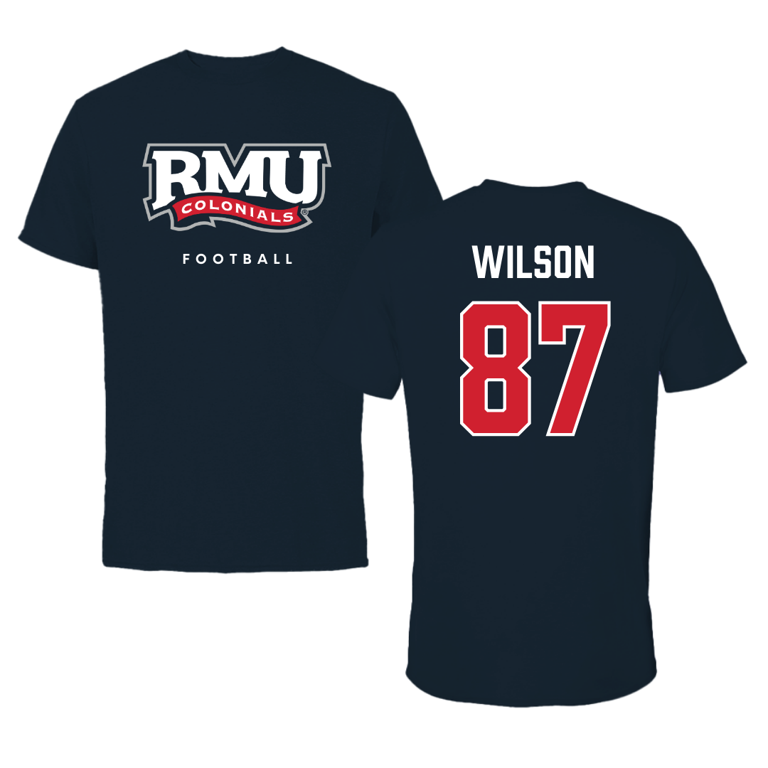 Robert Morris University Football Navy Performance Tee - #87 Trevor Wilson