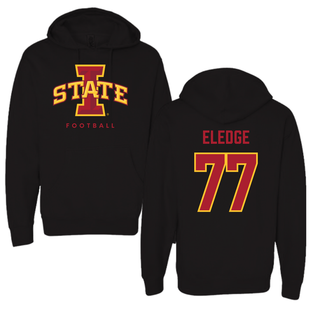 Iowa State University Football Black Hoodie - #77 Easton Eledge