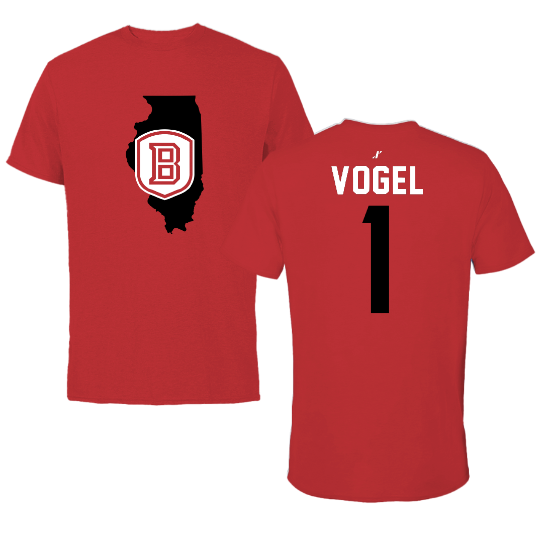 Bradley University Baseball Red State Tee - #1 Ryan Vogel