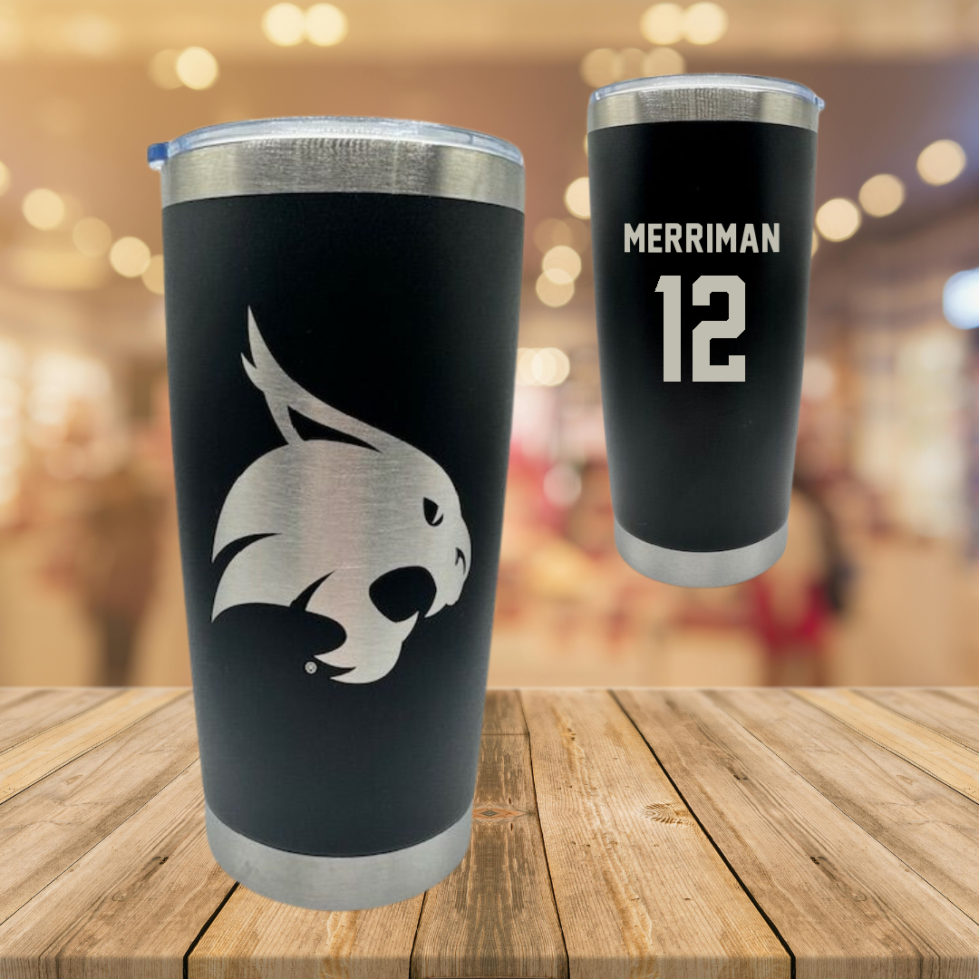 Texas State University Baseball Black Stainless Steel Tumbler - #12 Ben Merriman