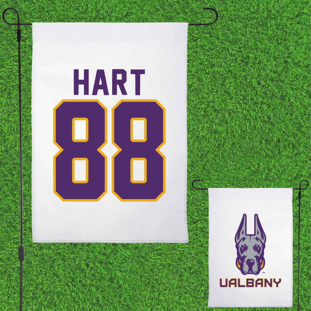 University at Albany Soccer White Garden Flag - #88 Megan Hart