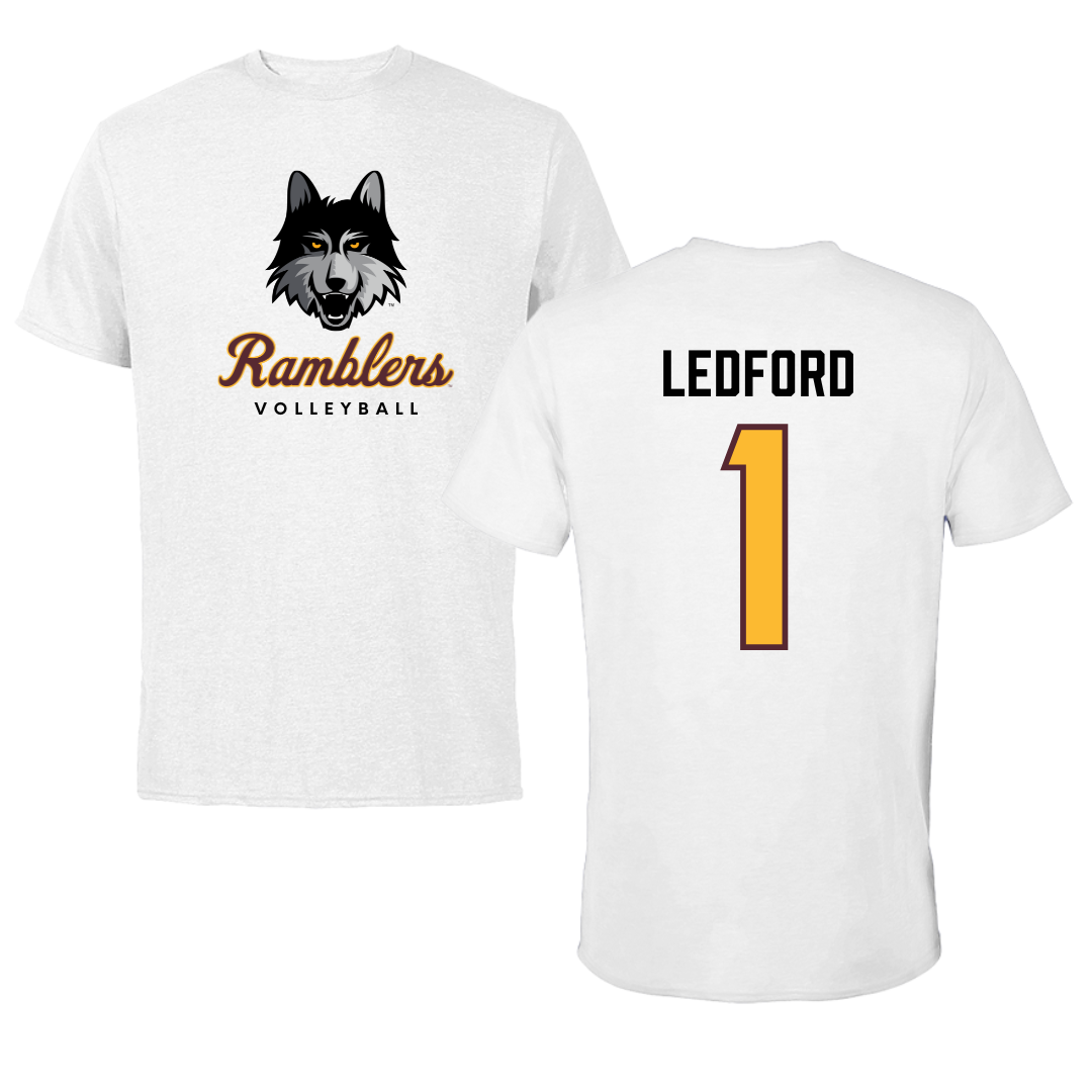 Loyola University-Chicago Volleyball White Ramblers Tee - #1 Charlie Ledford