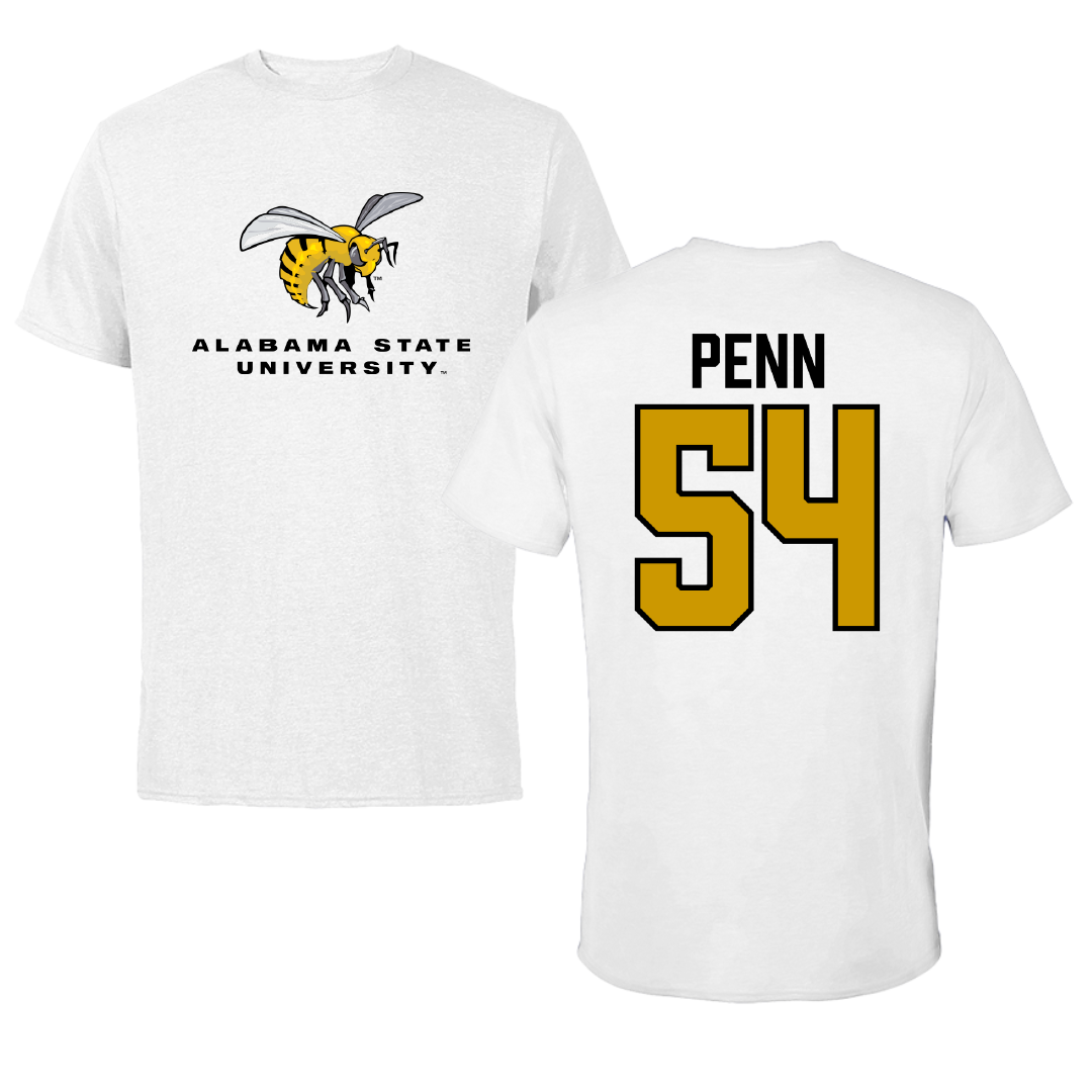 Alabama State University Football White Tee - #54 Dezmond Penn