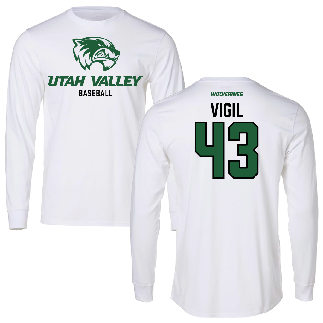 Utah Valley University Baseball White Long Sleeve - #43 Jordan Vigil