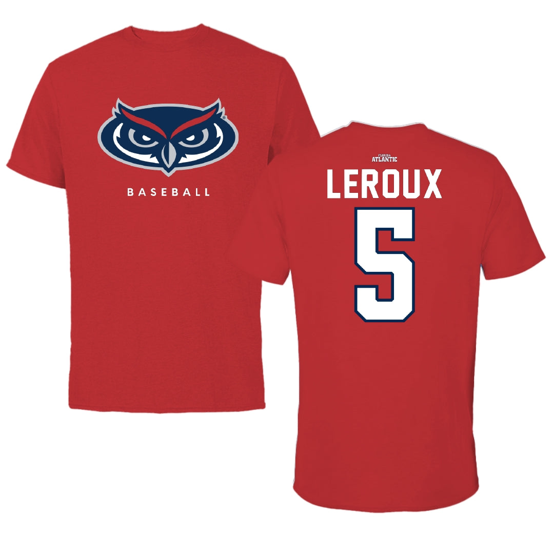 Florida Atlantic University Baseball Red Jersey Tee - #5 Brando Leroux