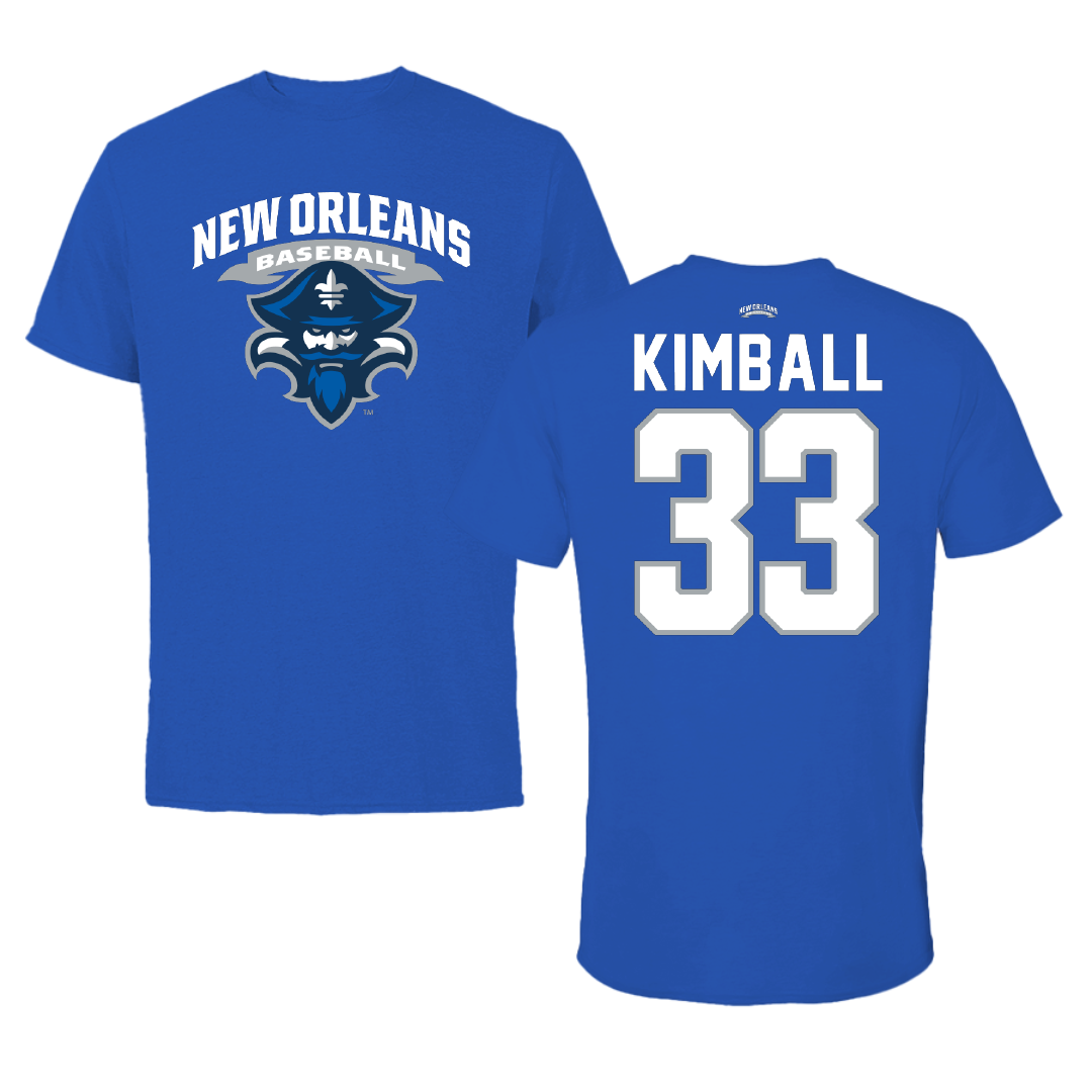 University of New Orleans Baseball Blue Performance Tee - #33 Carson Kimball