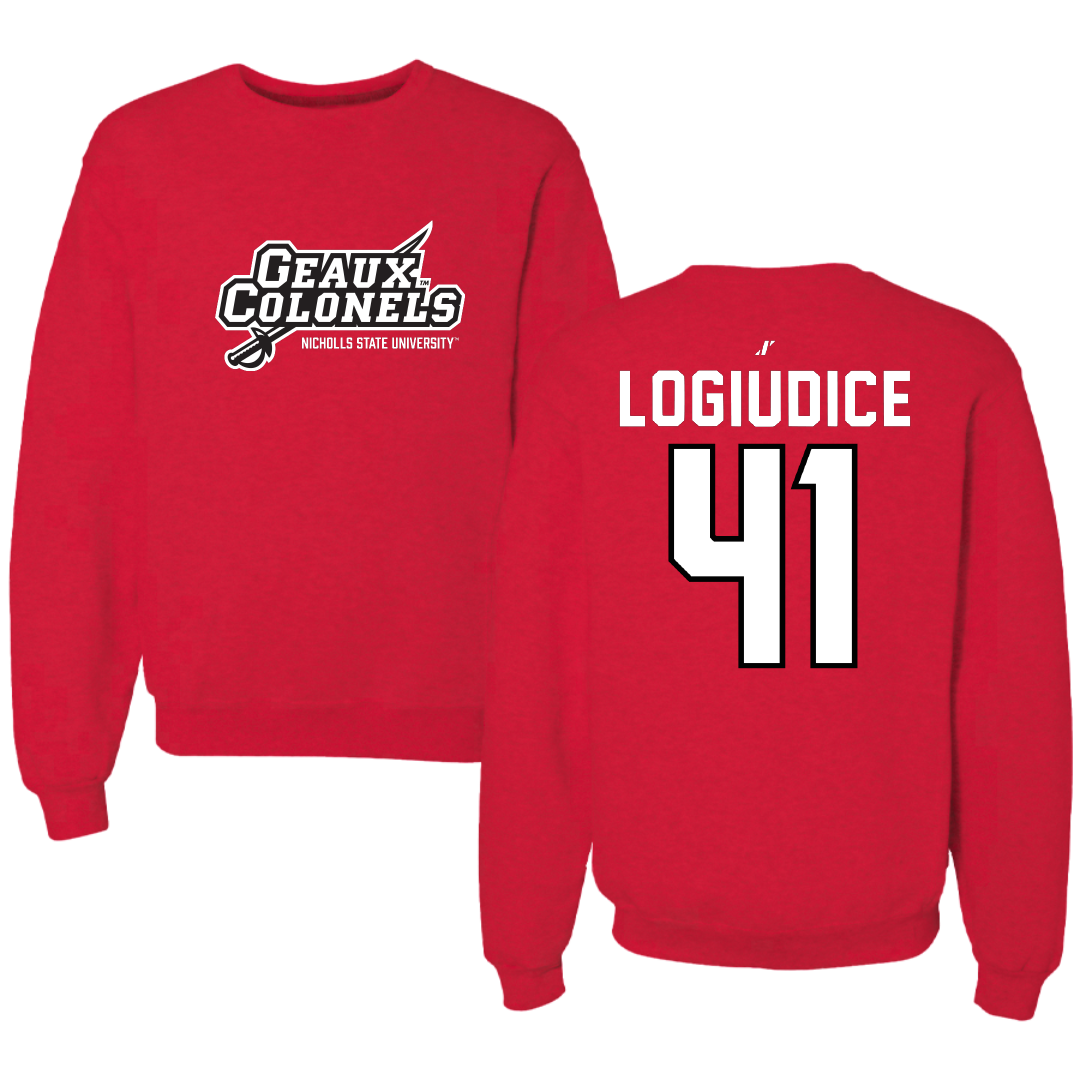 Nicholls State University Football Red General Crewneck - #41 Dominic LoGiudice