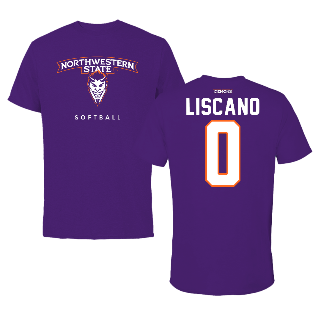 Northwestern State University Softball Purple Mascot Performance Tee - #0 Mia Liscano