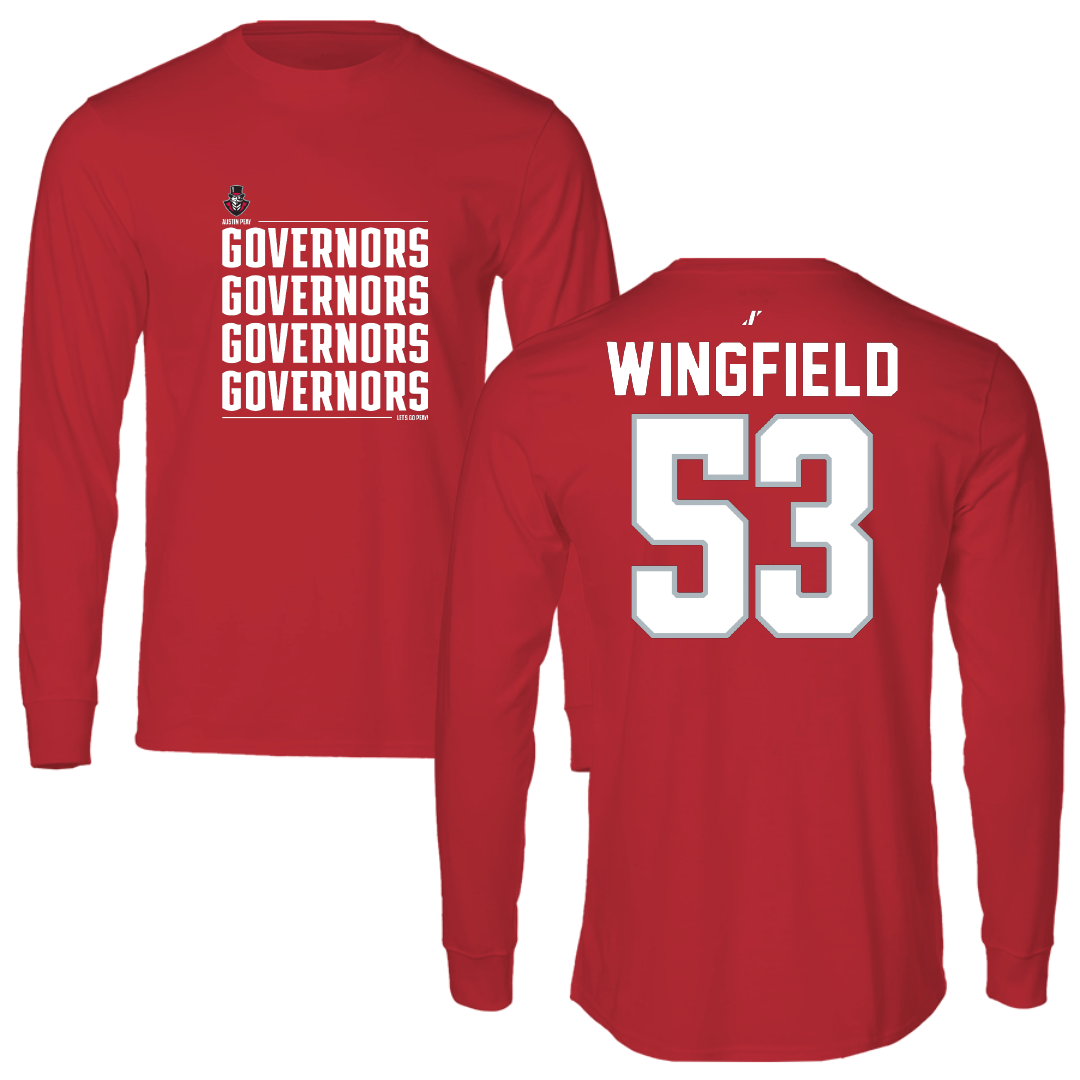 Austin Peay State University Football Red General Performance Long Sleeve - #53 Christian Wingfield