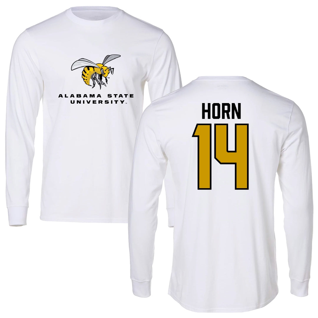 Alabama State University Football White Block Long Sleeve - #14 Eric Horn
