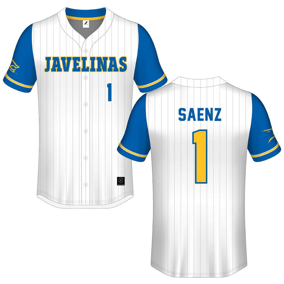 Texas A&M University-Kingsville White Pinstripe Button-Down Jersey - Derek Saenz