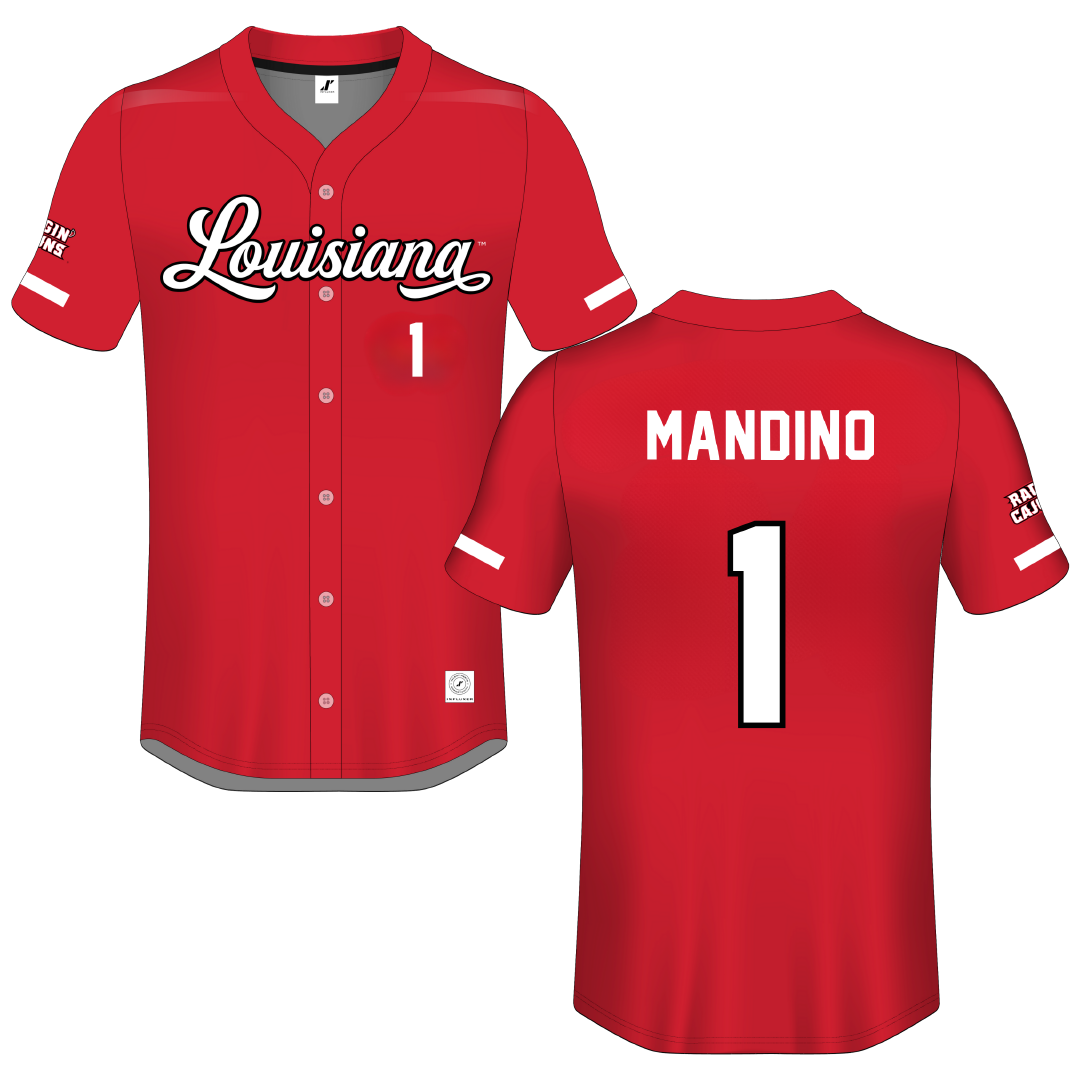 University of Louisiana at Lafayette Red Button-Down Jersey - #1 Maddox Mandino