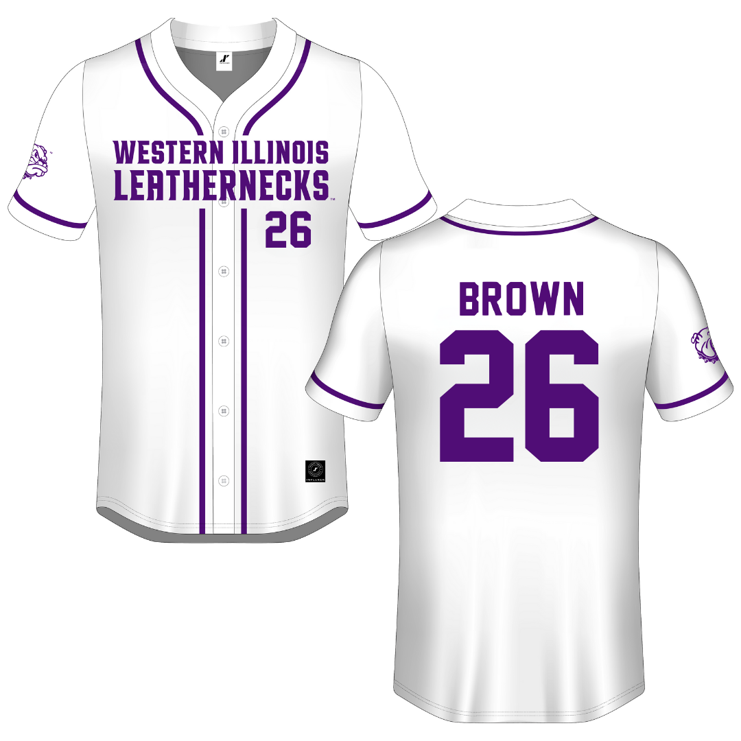 Western Illinois University White Button-Down Jersey - #26 Payton Brown