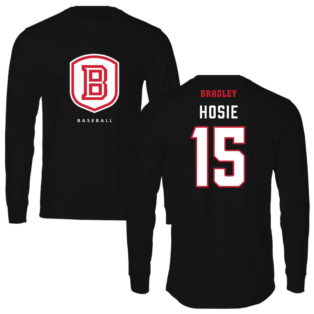 Bradley University Baseball Black Shield Performance Long Sleeve - #15 Nick Hosie
