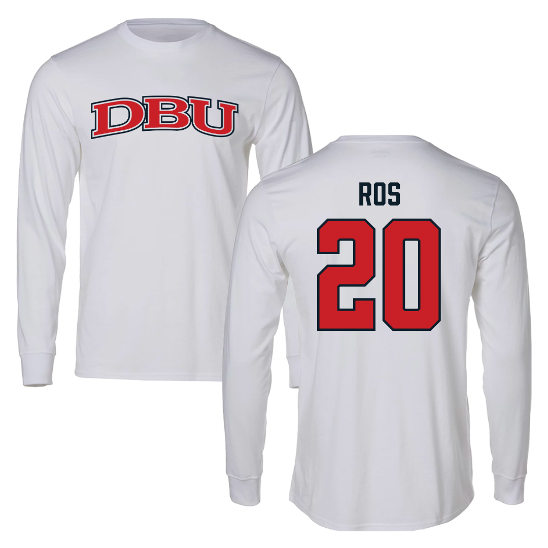 Dallas Baptist University Ice Hockey White Performance Long Sleeve - #20 Marley Ros
