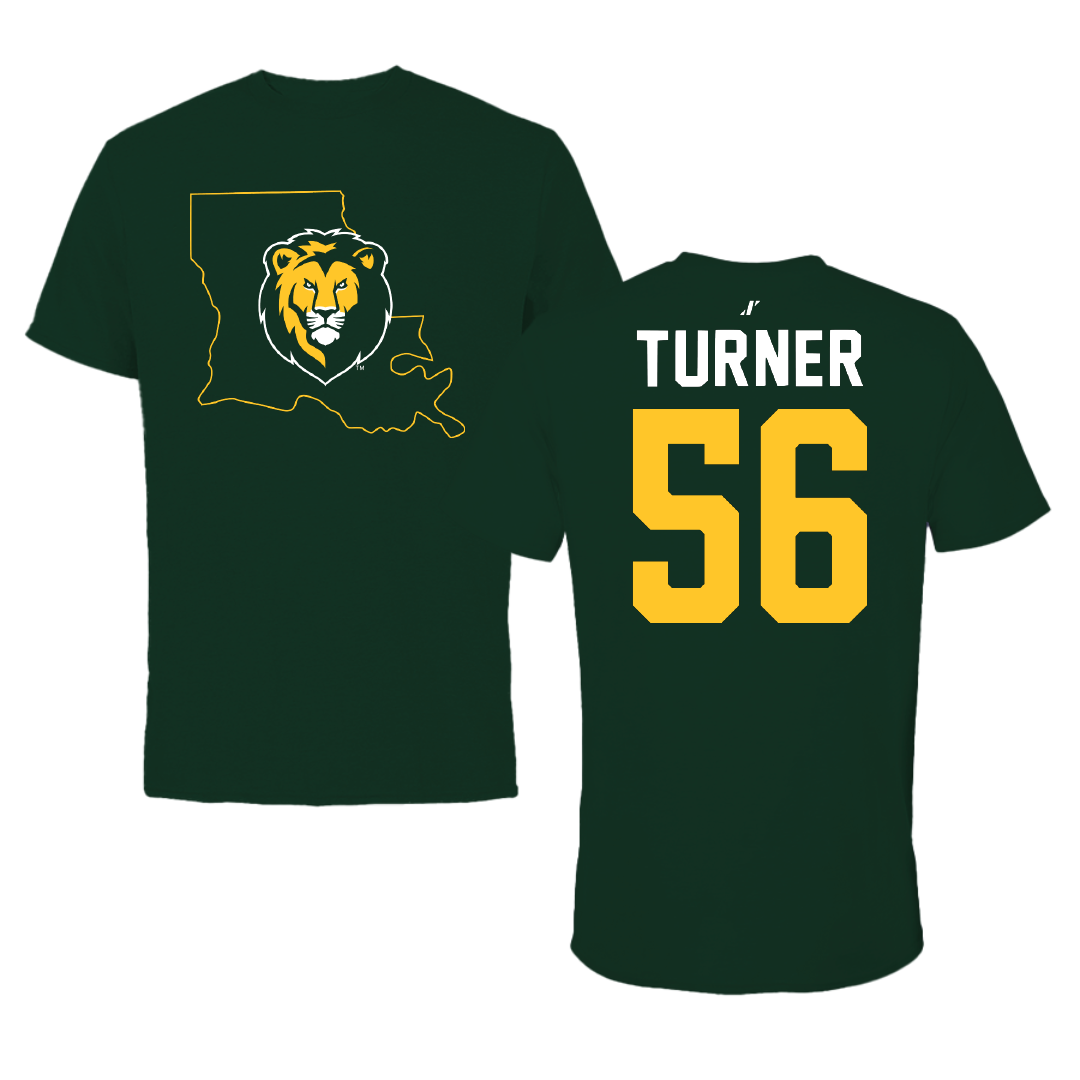 Southeastern Louisiana University Football Forest Green State Tee - #56 Javin Turner