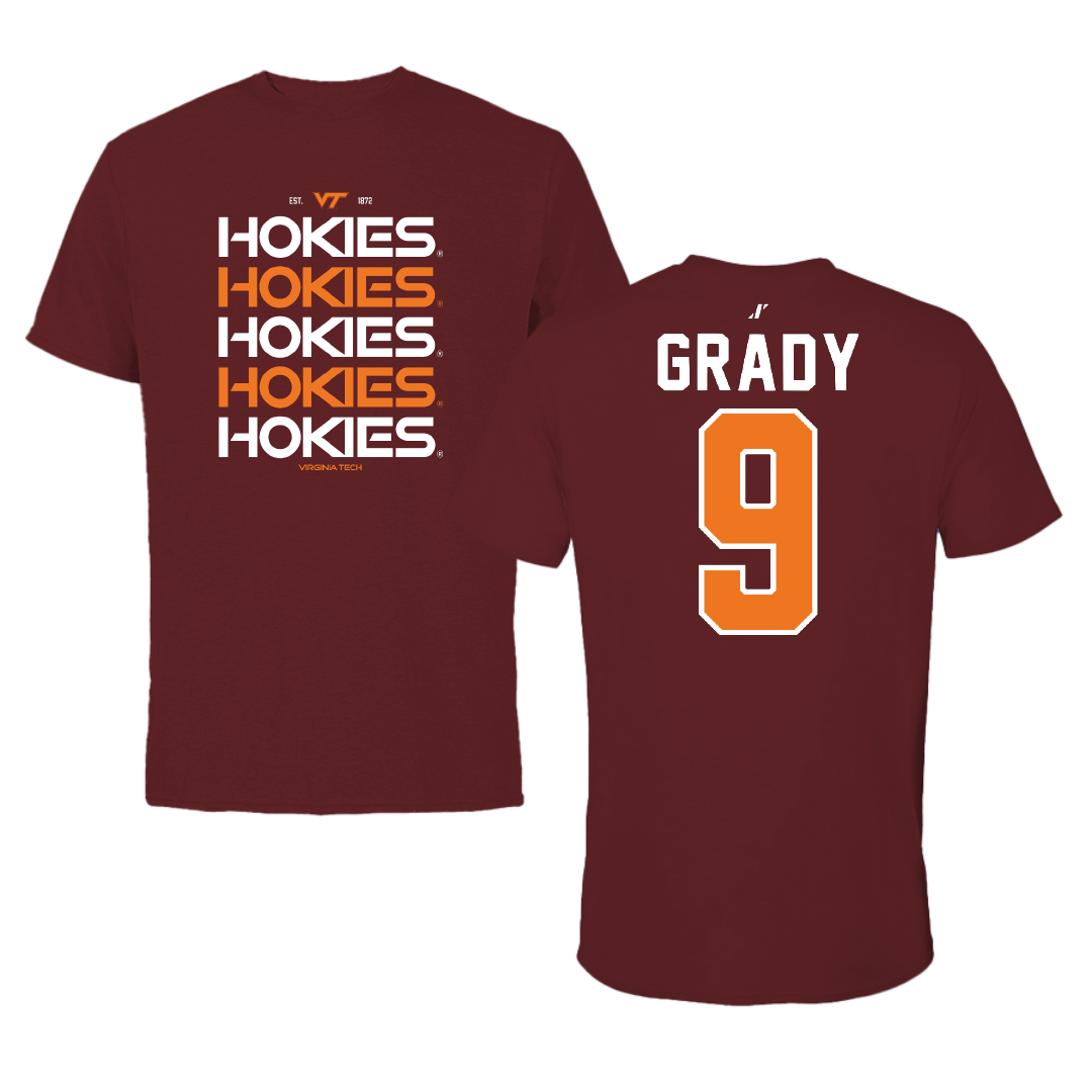 Virginia Tech Baseball Maroon General Performance Tee - #9 Clay Grady