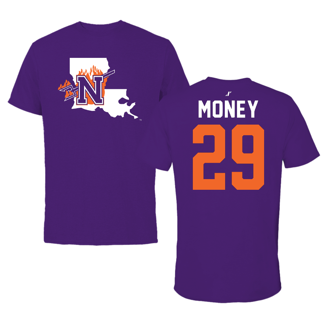 Northwestern State University Football Purple State Tee - #29 Brett Money