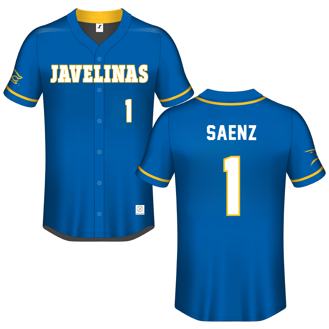 Texas A&M University-Kingsville Blue Button-Down Jersey - Derek Saenz
