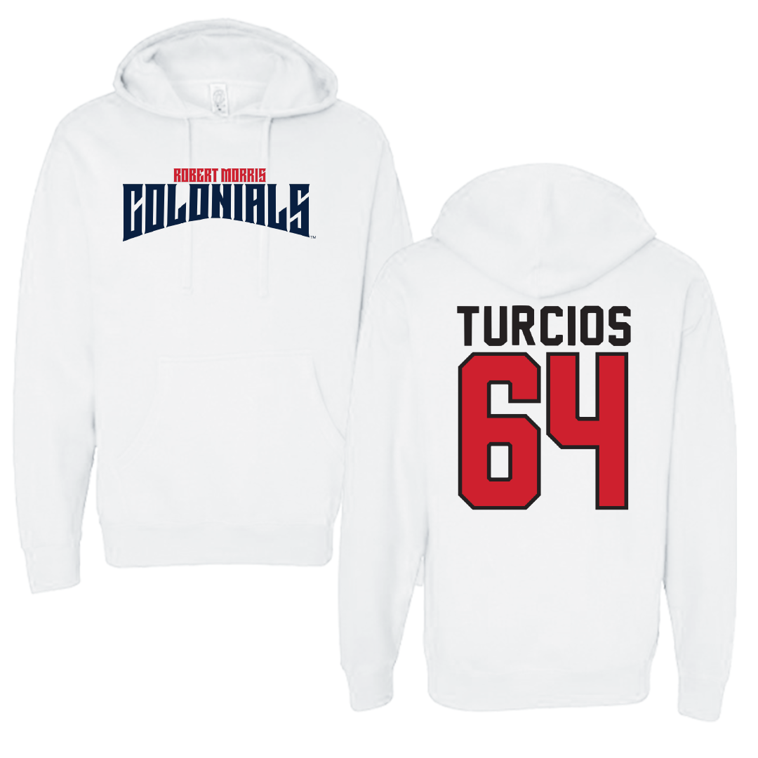 Robert Morris University Football White Classic Hoodie - #64 Diego Turcios