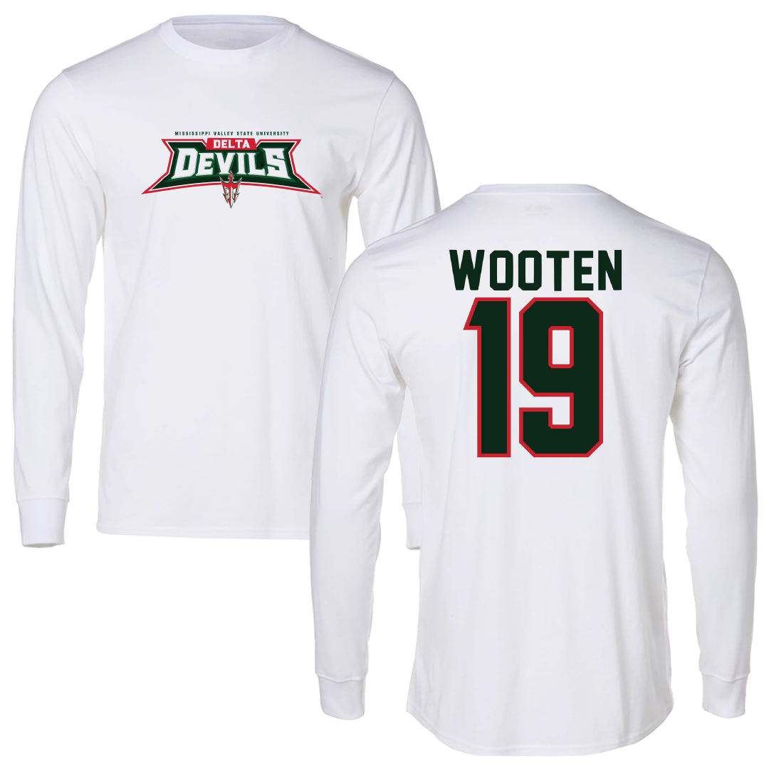 Mississippi Valley State University Volleyball White Performance Long Sleeve - #19 Taylor Wooten