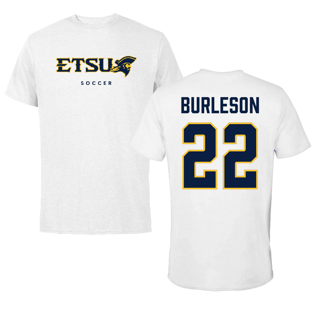 East Tennessee State University Soccer White Performance Tee - #22 Megan Burleson