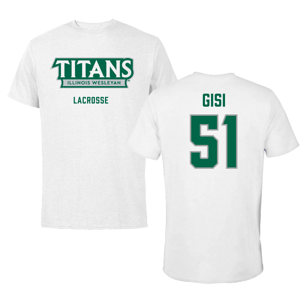 Illinois Wesleyan University Lacrosse White Mascot Tee - #51 Jake Gisi