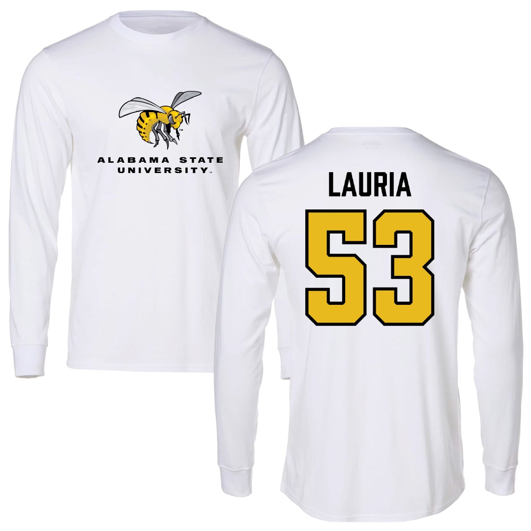 Alabama State University Football White Block Long Sleeve - #53 Thomas Lauria