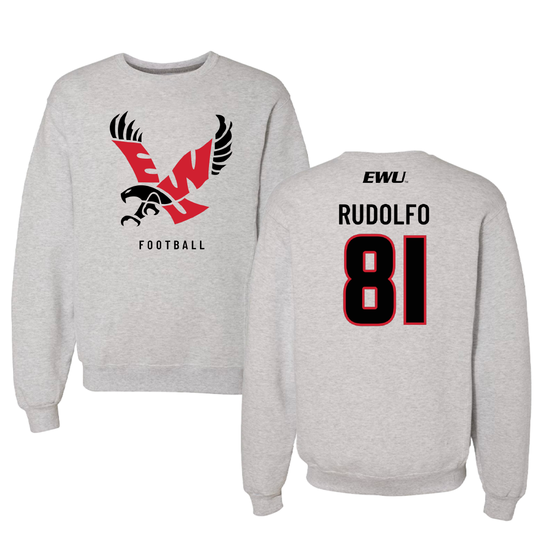 Eastern Washington University Football Gray Crewneck - #81 Riley Rudolfo