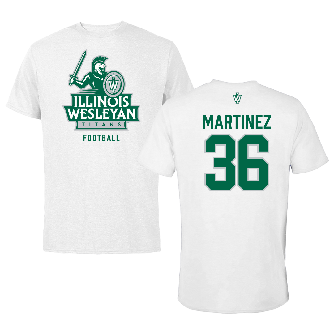 Illinois Wesleyan University Football White Tee - #36 Yahir Martinez