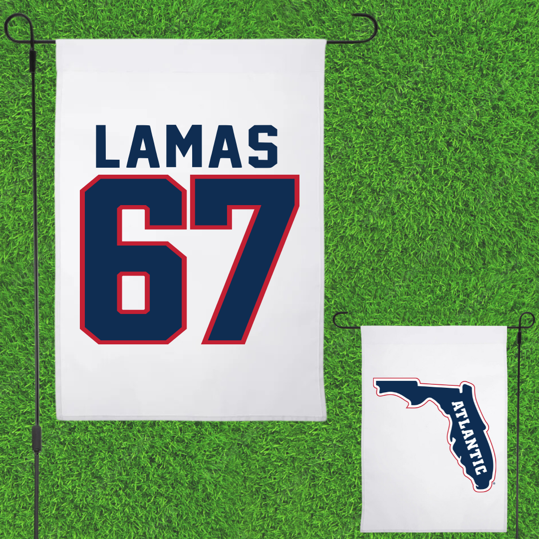 Florida Atlantic University Football White Garden Flag - #67 Andre Lamas