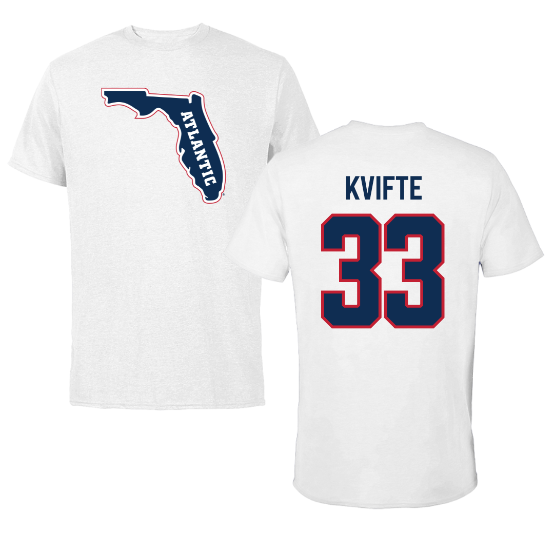 Florida Atlantic University Soccer White Performance Tee - #33 Noah Kvifte