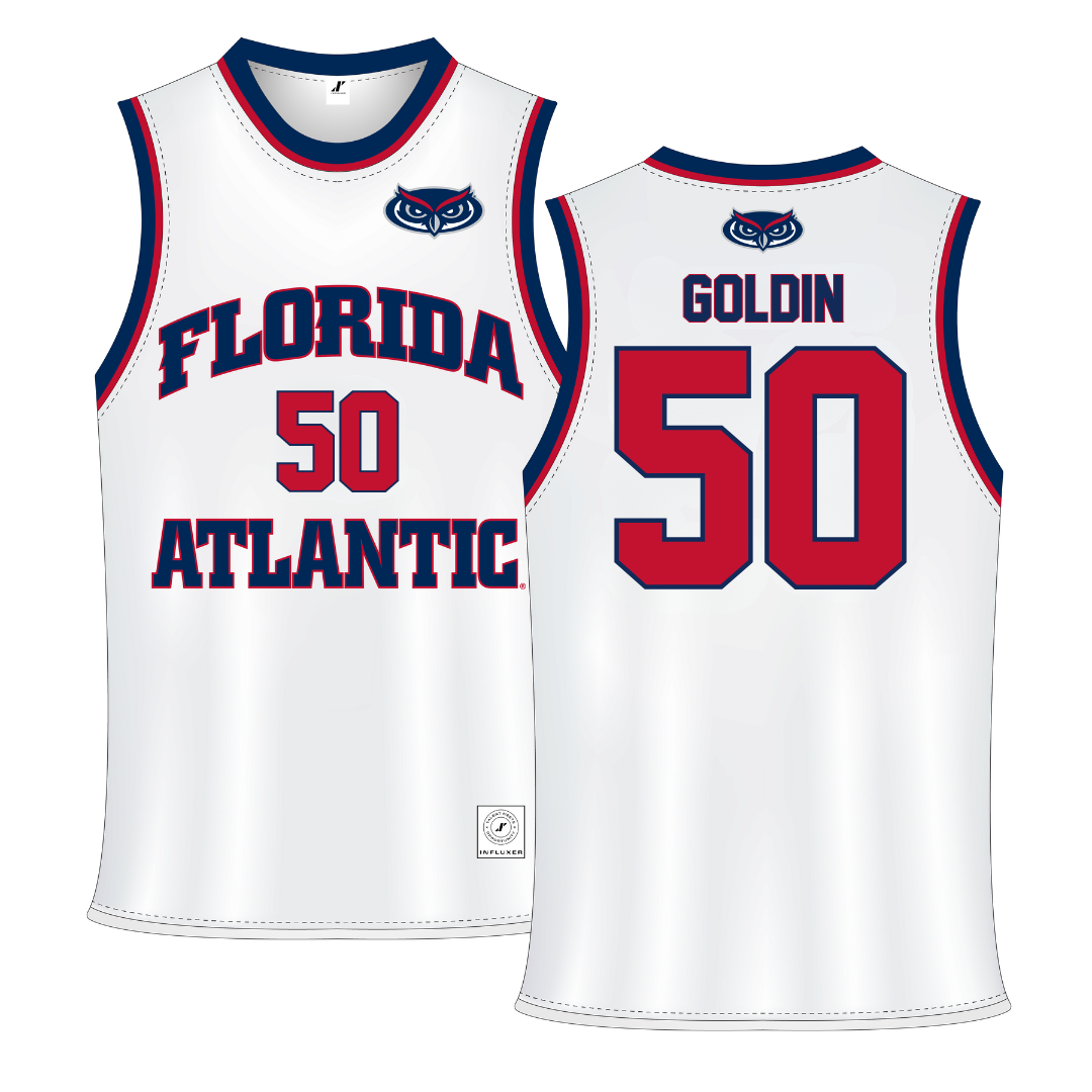 Florida Atlantic University White Basketball Jersey - #50 Vladislav Goldin