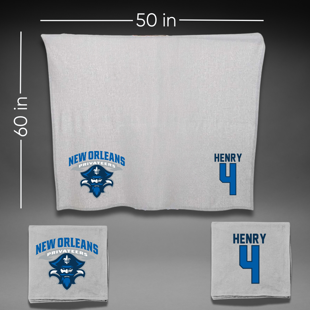 University of New Orleans Basketball Gray Blanket - #4 Omarion Henry
