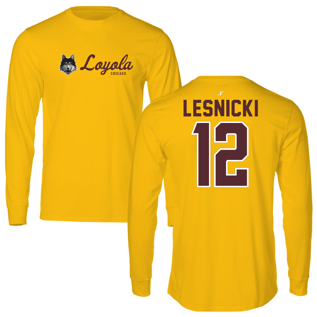 Loyola University-Chicago Softball Gold General Performance Long Sleeve - #12 Nat Lesnicki