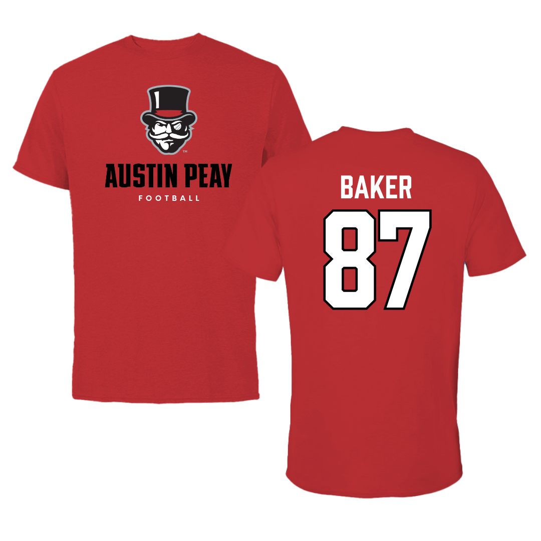 Austin Peay State University Football Red Mascot Performance Tee - #87 Jack Baker